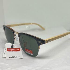 Superior Optical Trends Clubmaster-Style Sunglasses – Bamboo Arms – UV400 Maximu